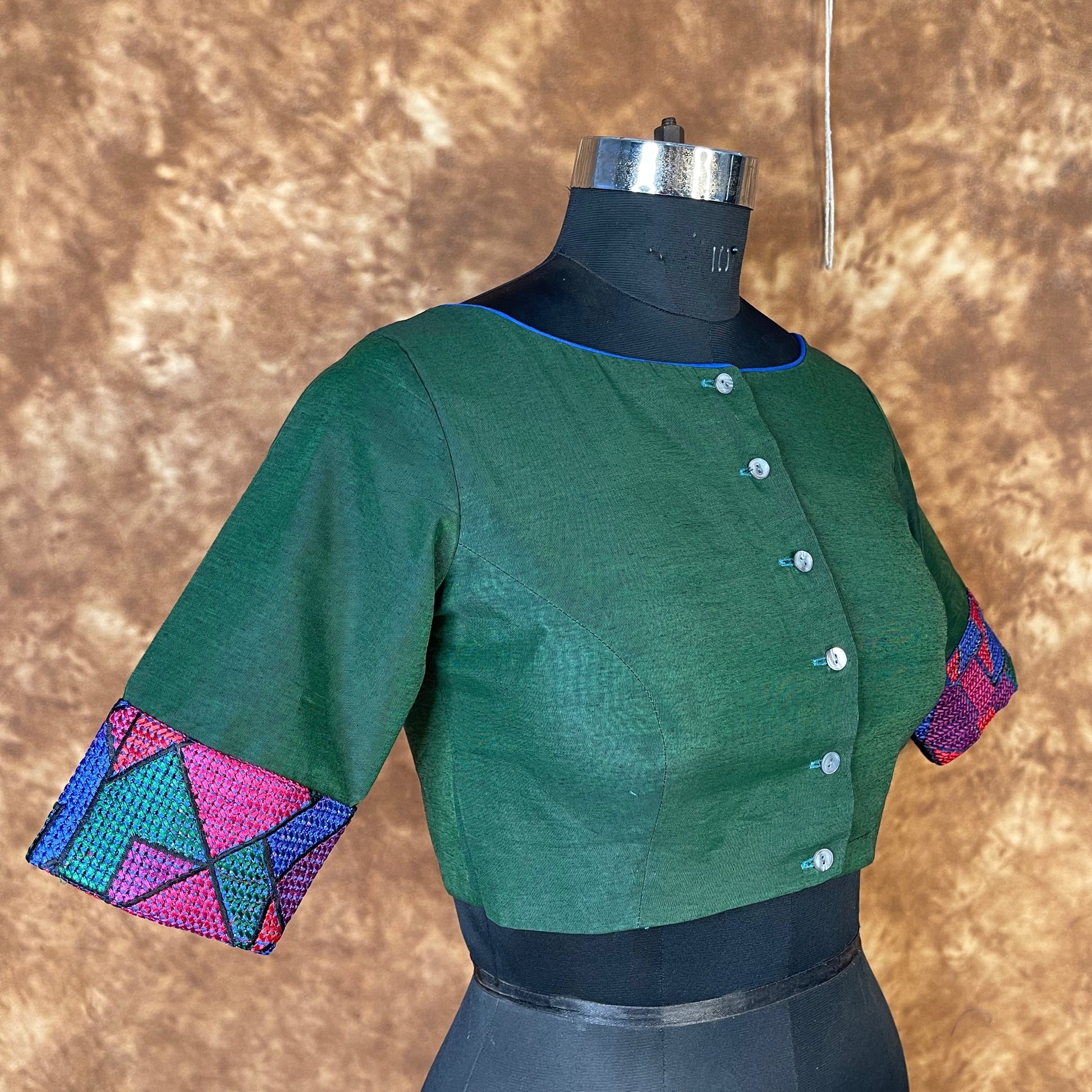 Hari Bhari Zindagi Green Coloured Chanderi Ready to Wear Blouse - kapda Tailor 