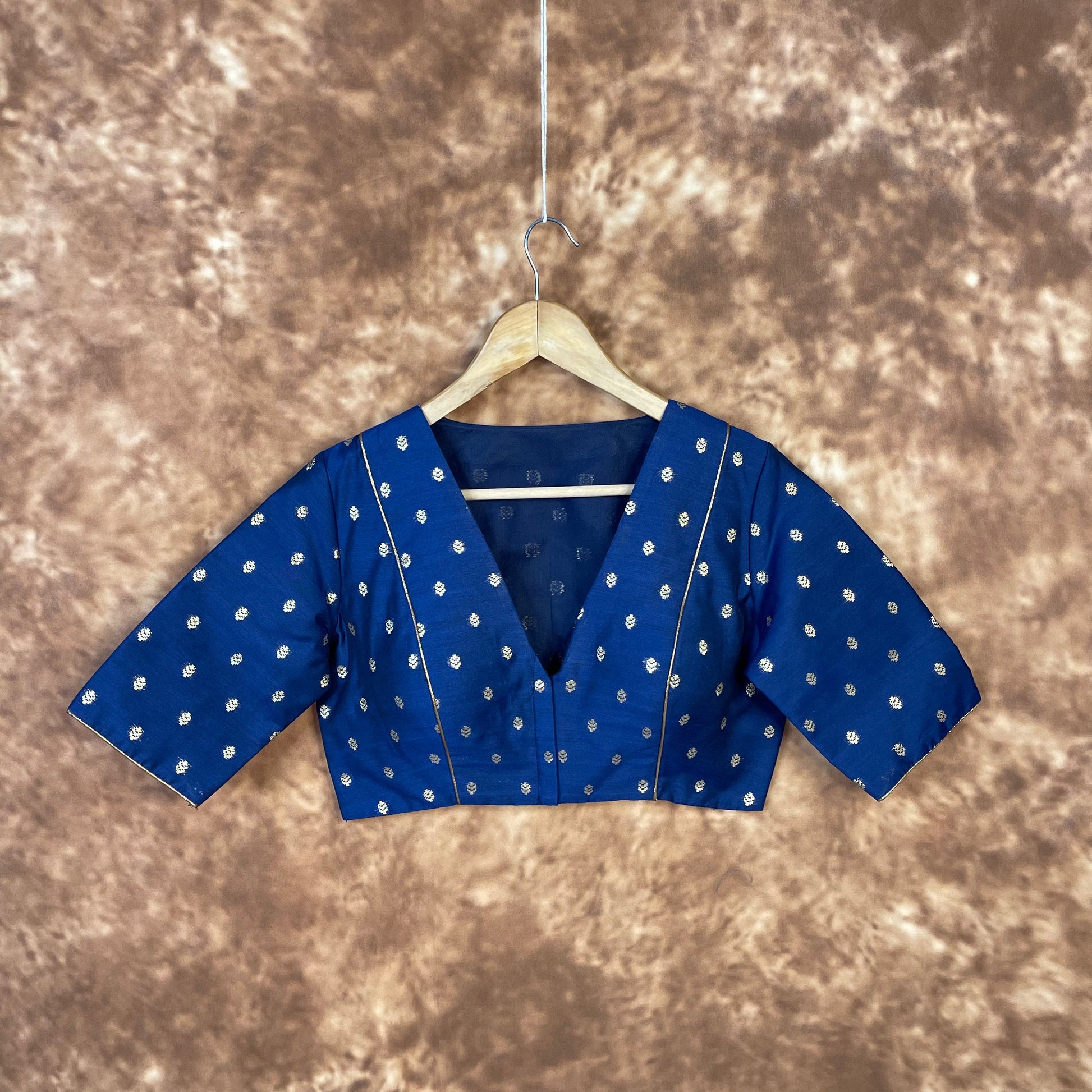 Coral Jari Buta Blue Coloured Silk With Zari Buta Ready to Wear Blouse - kapda Tailor 