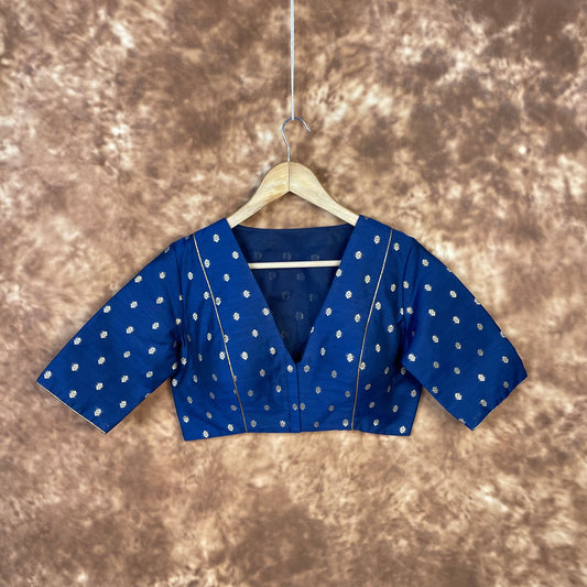 Coral Jari Buta Blue Coloured Silk With Zari Buta Ready to Wear Blouse - kapda Tailor 