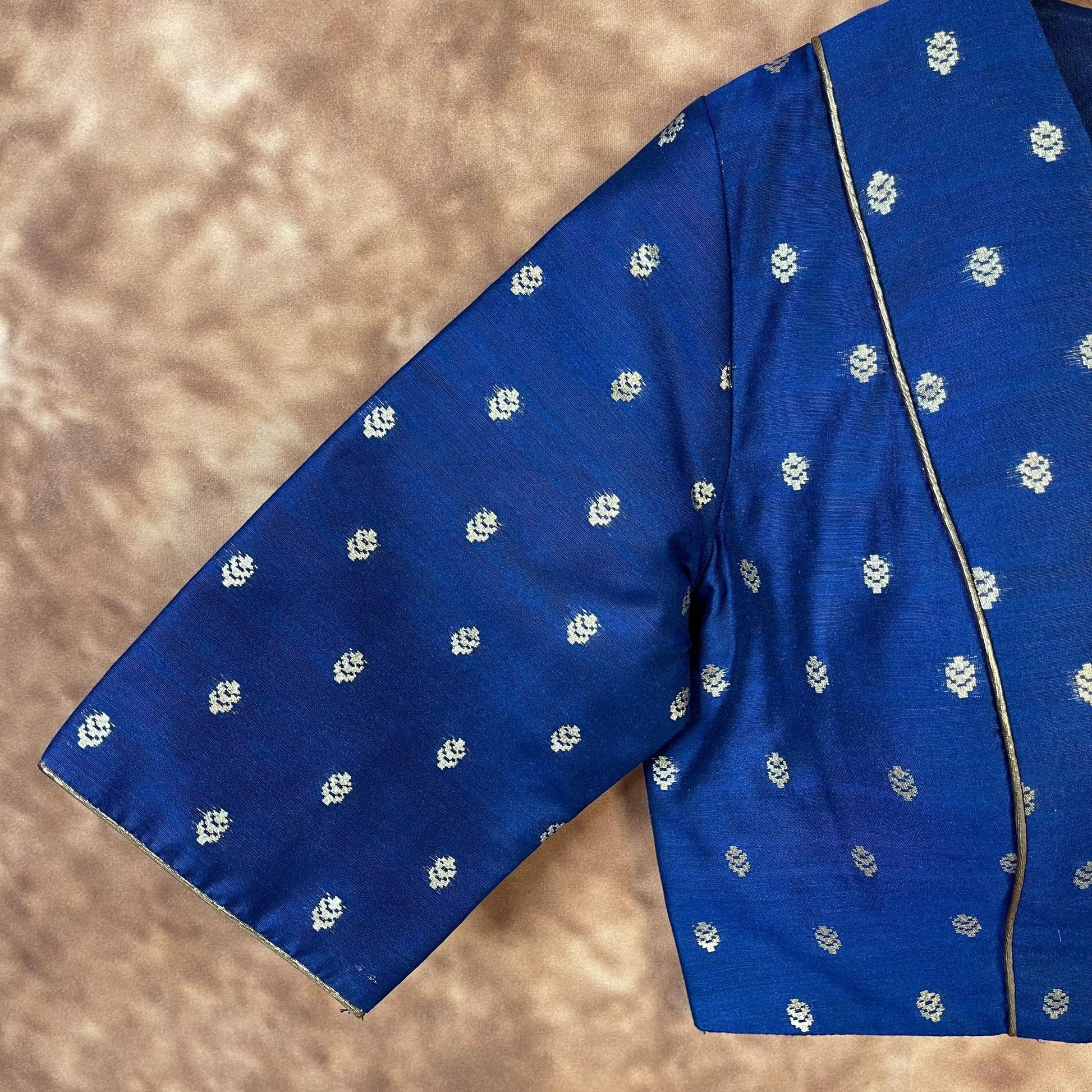 Coral Jari Buta Blue Coloured Silk With Zari Buta Ready to Wear Blouse - kapda Tailor 