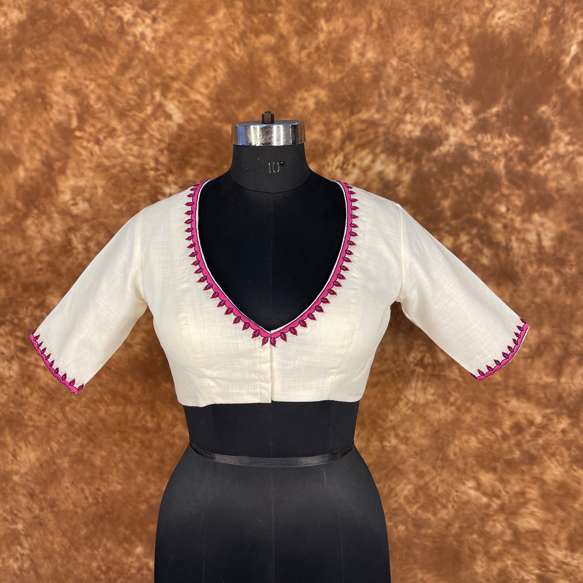 Jumaani Jashn Off White Coloured Slub Cotton Ready to Wear Blouse - kapda Tailor 
