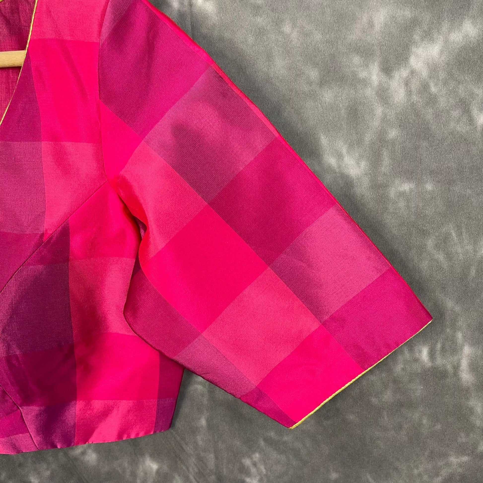 Piped Pleasure Rani Pink Coloured Silk Ready to Wear Blouse - kapda Tailor 