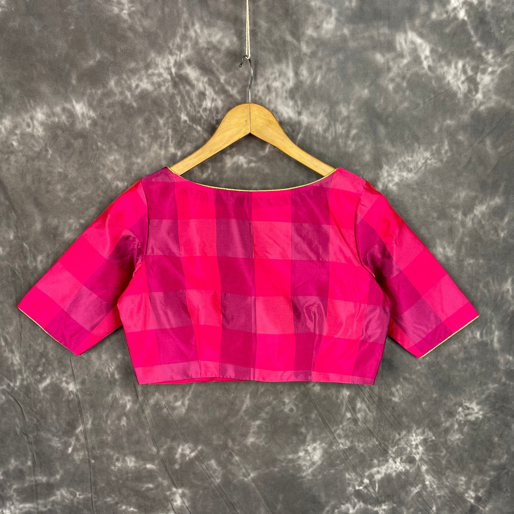 Piped Pleasure Rani Pink Coloured Silk Ready to Wear Blouse - kapda Tailor 