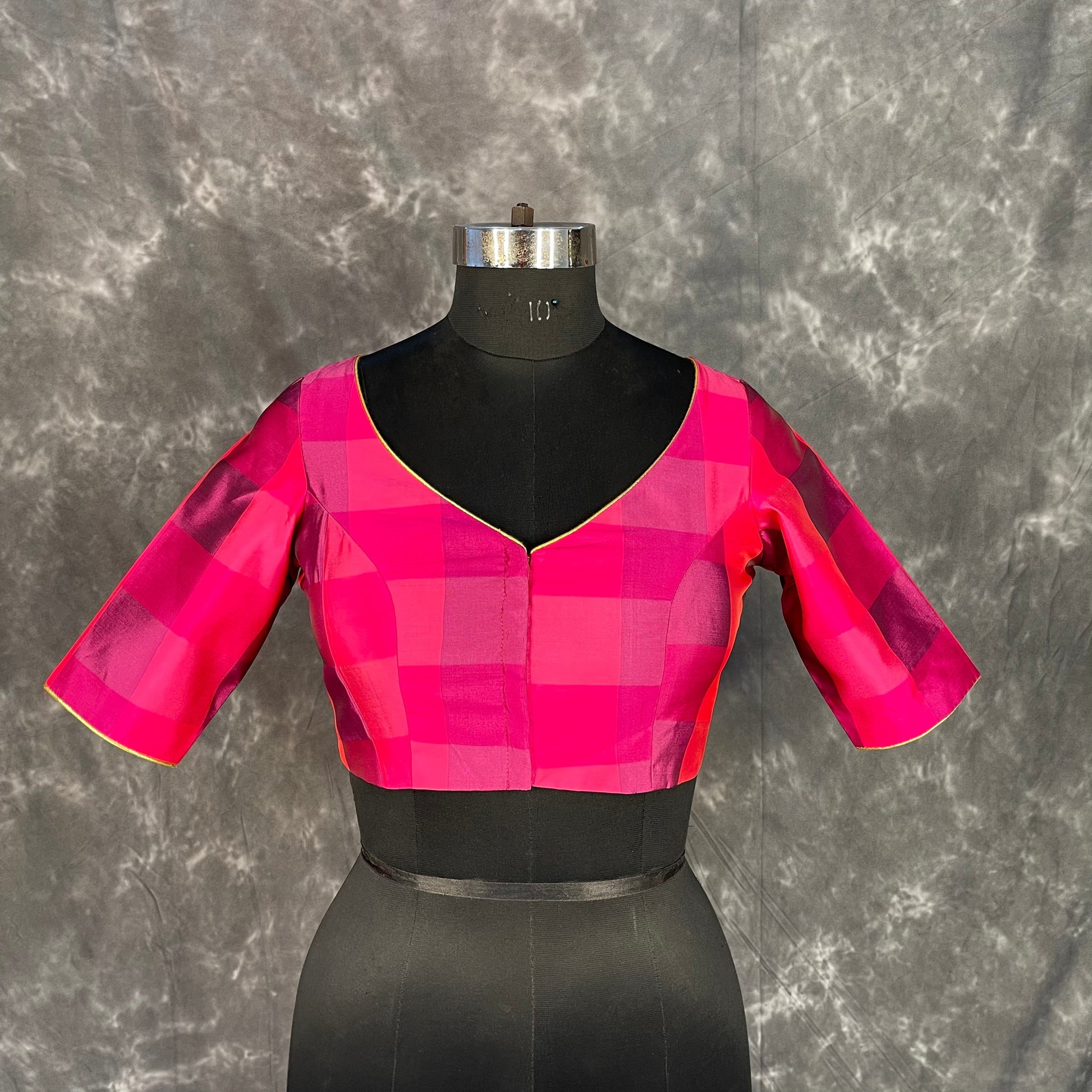 Piped Pleasure Rani Pink Coloured Silk Ready to Wear Blouse - kapda Tailor 