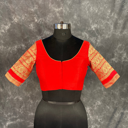 Suhaagan ki Laali Red Coloured Silk /Brocket Ready to Wear Blouse - kapda Tailor 
