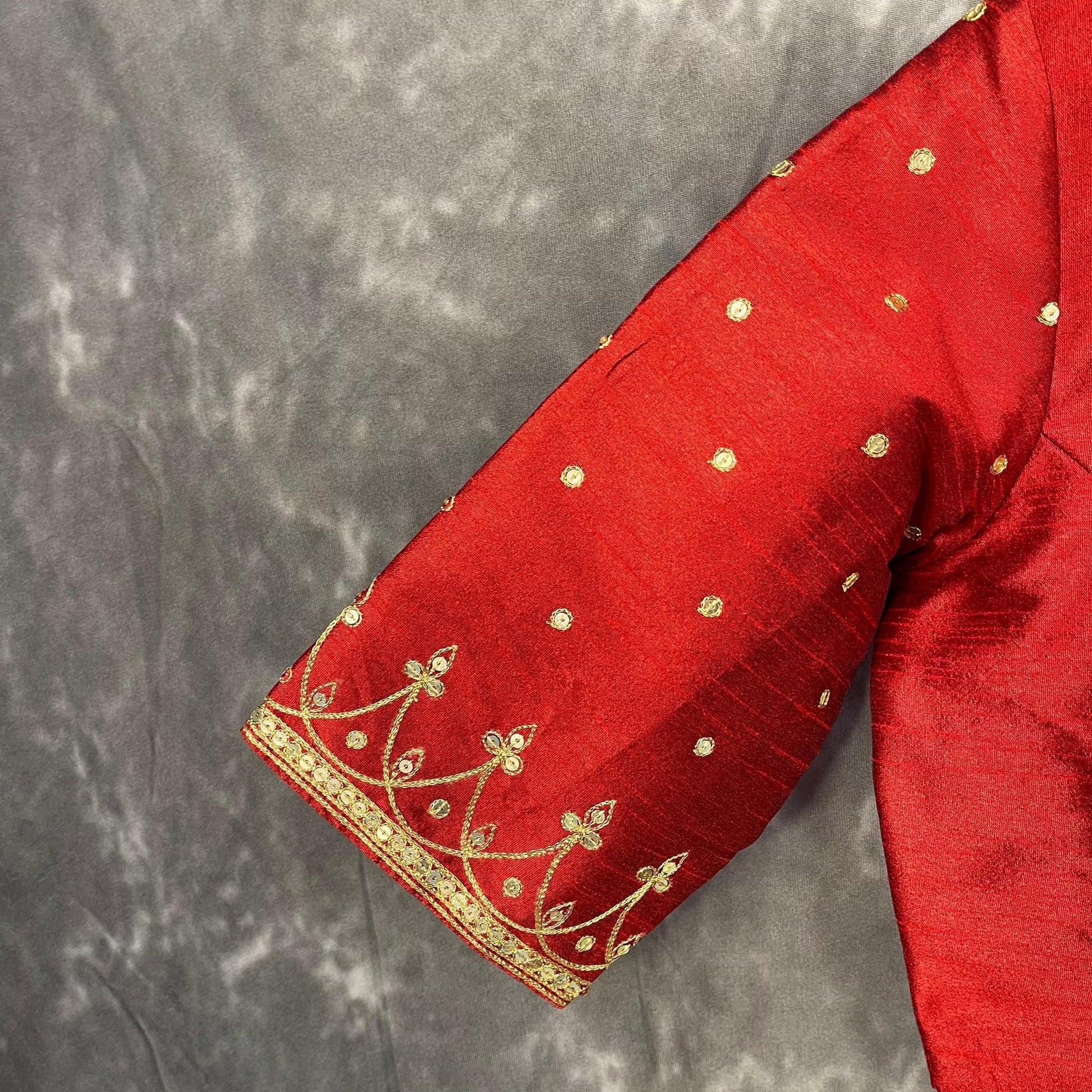 Chaatak Laal Red Coloured Art Row Silk Ready to Wear Blouse - kapda Tailor 