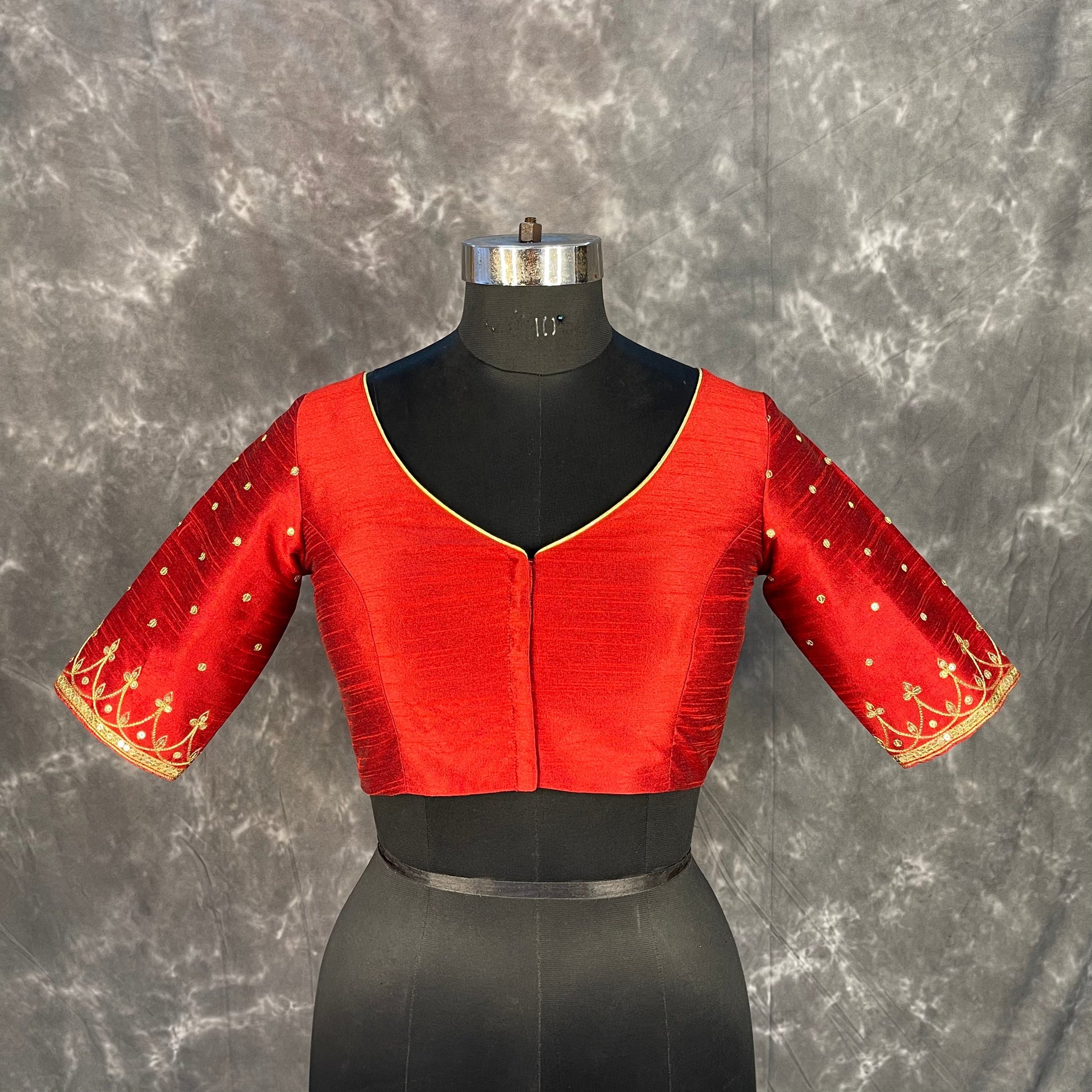 Chaatak Laal Red Coloured Art Row Silk Ready to Wear Blouse - kapda Tailor 