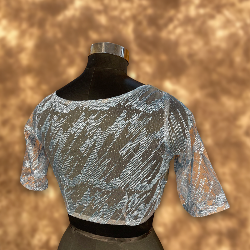 Rubbed Fine Art Sky Gry Coloured Net With Embroidrey Ready to Wear Blouse - kapda Tailor 