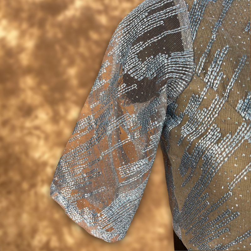 Rubbed Fine Art Sky Gry Coloured Net With Embroidrey Ready to Wear Blouse - kapda Tailor 