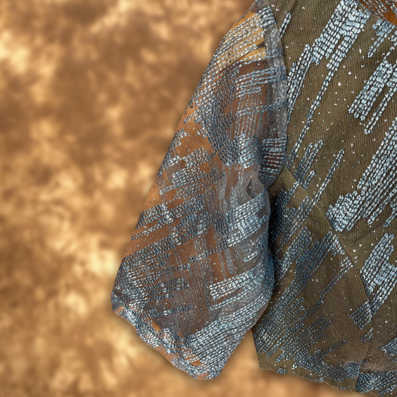 Rubbed Fine Art Sky Gry Coloured Net With Embroidrey Ready to Wear Blouse - kapda Tailor 