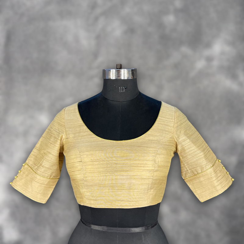 Gleaming Glow Gold Coloured Silk Ready to Wear Blouse - kapda Tailor 