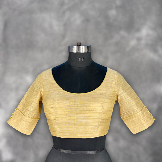 Gleaming Glow Gold Coloured Silk Ready to Wear Blouse - kapda Tailor 