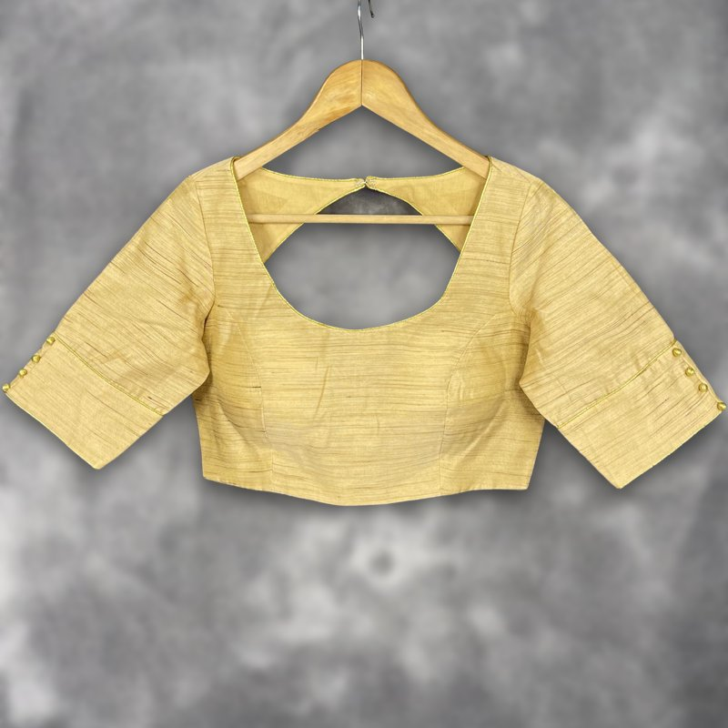 Gleaming Glow Gold Coloured Silk Ready to Wear Blouse - kapda Tailor 