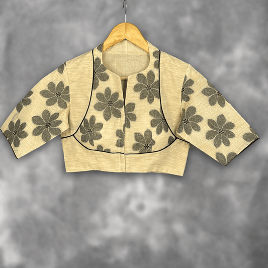 Baadal Ki Chaoon Beige Coloured Cota Cotton/Jute Cotton Ready to Wear Blouse - kapda Tailor 