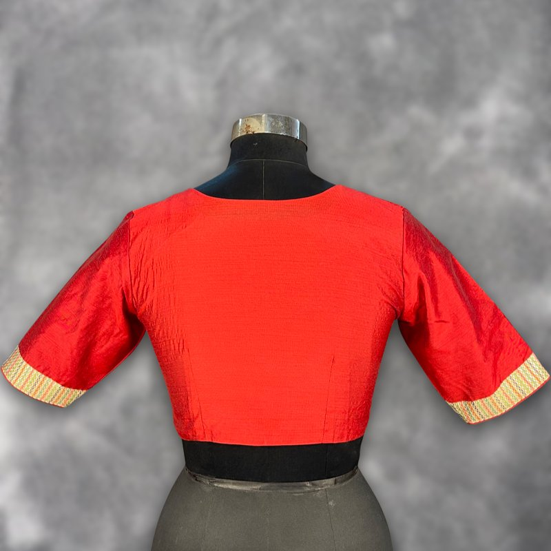 Tradition Reloded Red/Gold Coloured Chanderi Silk / Brocket Ready to Wear Blouse - kapda Tailor 