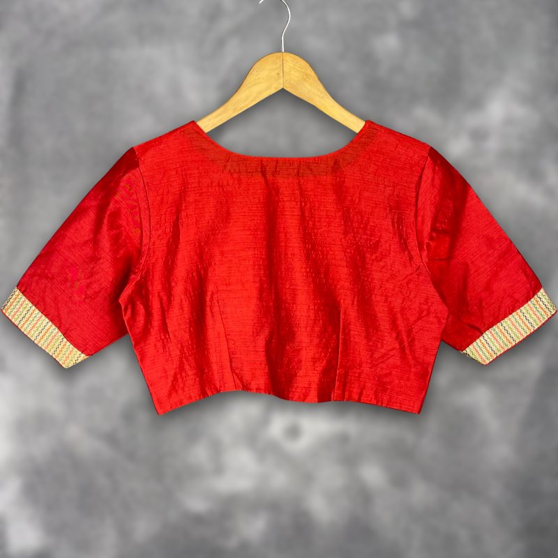 Tradition Reloded Red/Gold Coloured Chanderi Silk / Brocket Ready to Wear Blouse - kapda Tailor 
