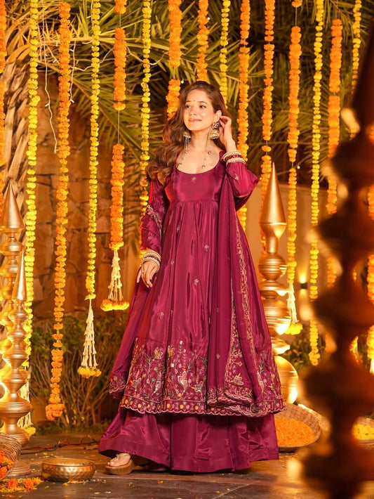 Yash Enterprise Red Crepe Silk Party Wear Embroidery Suit Set  Grab2Buy Yash Enterprise Grab2Buy