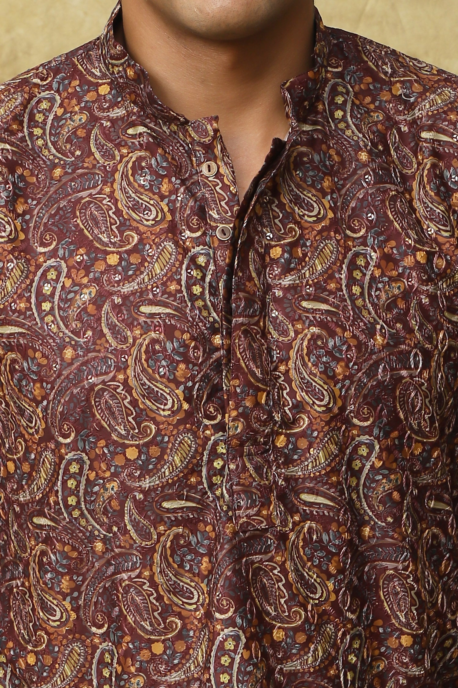 Bluesaanchi Men's Chikankari Embroidered Kurta Set - Brown 