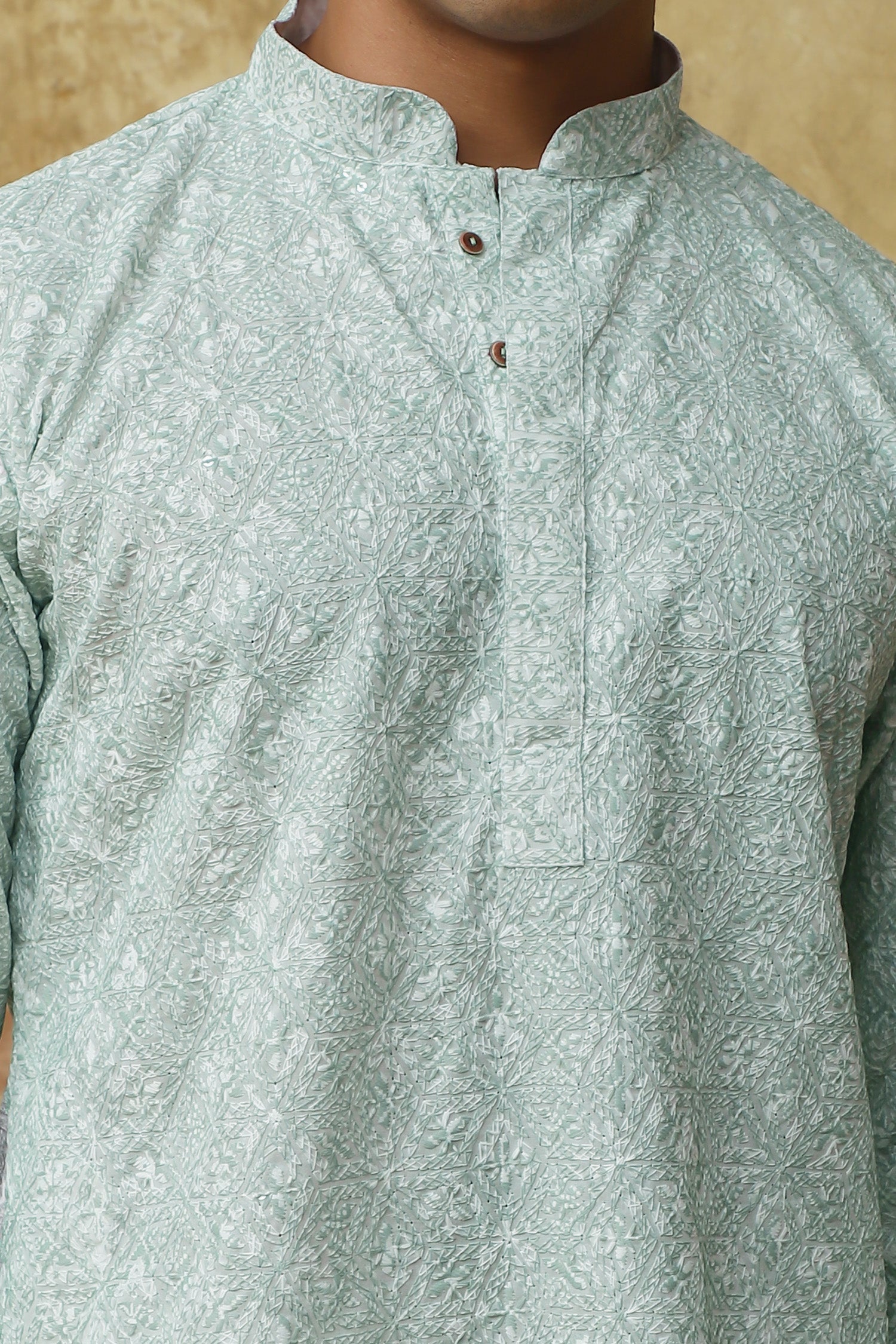 Bluesaanchi Men's Chikankari Embroidered Kurta Set - Light Green 