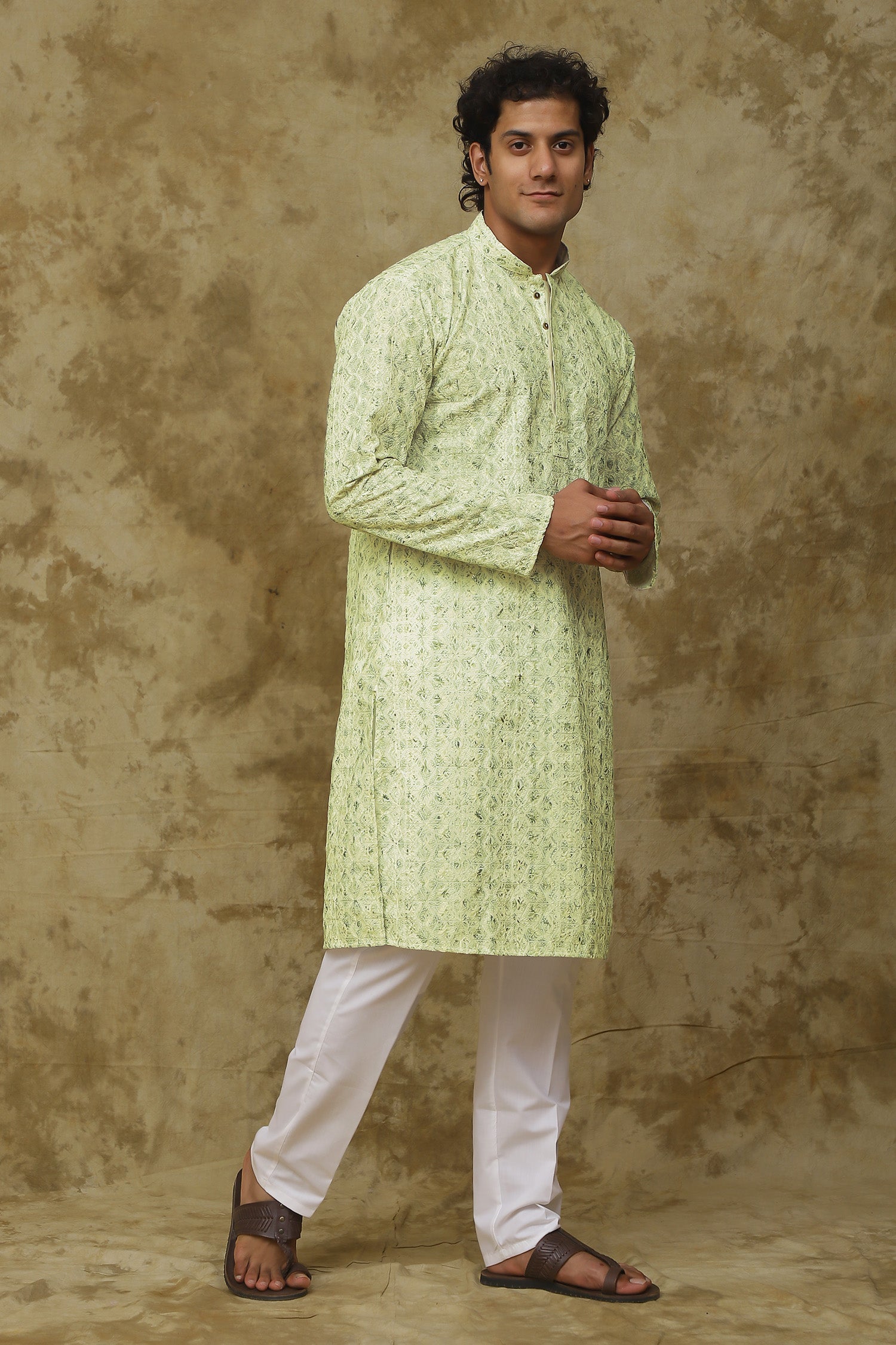 Bluesaanchi Men's Chikankari Embroidered Kurta Set - Lemon Yellow 