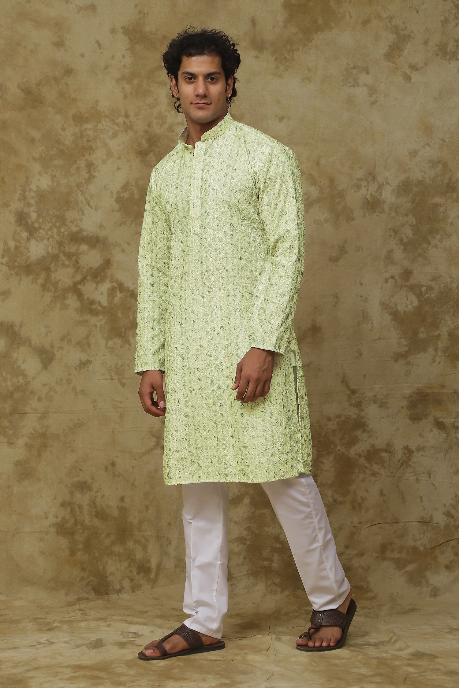 Bluesaanchi Men's Chikankari Embroidered Kurta Set - Lemon Yellow 