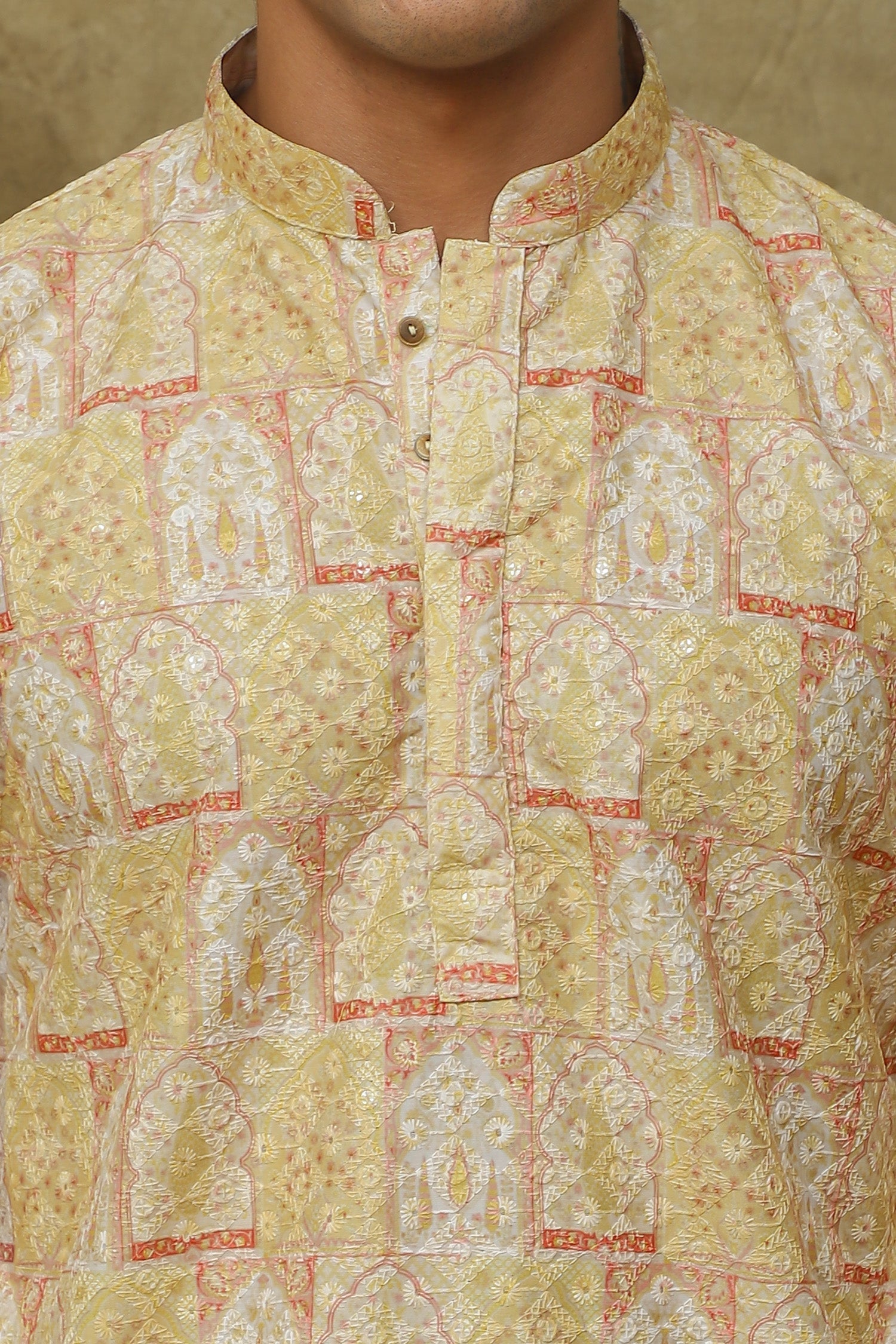 Bluesaanchi Men's Mango Khidki Butta Embroidered Kurta Set | Swadesiicart