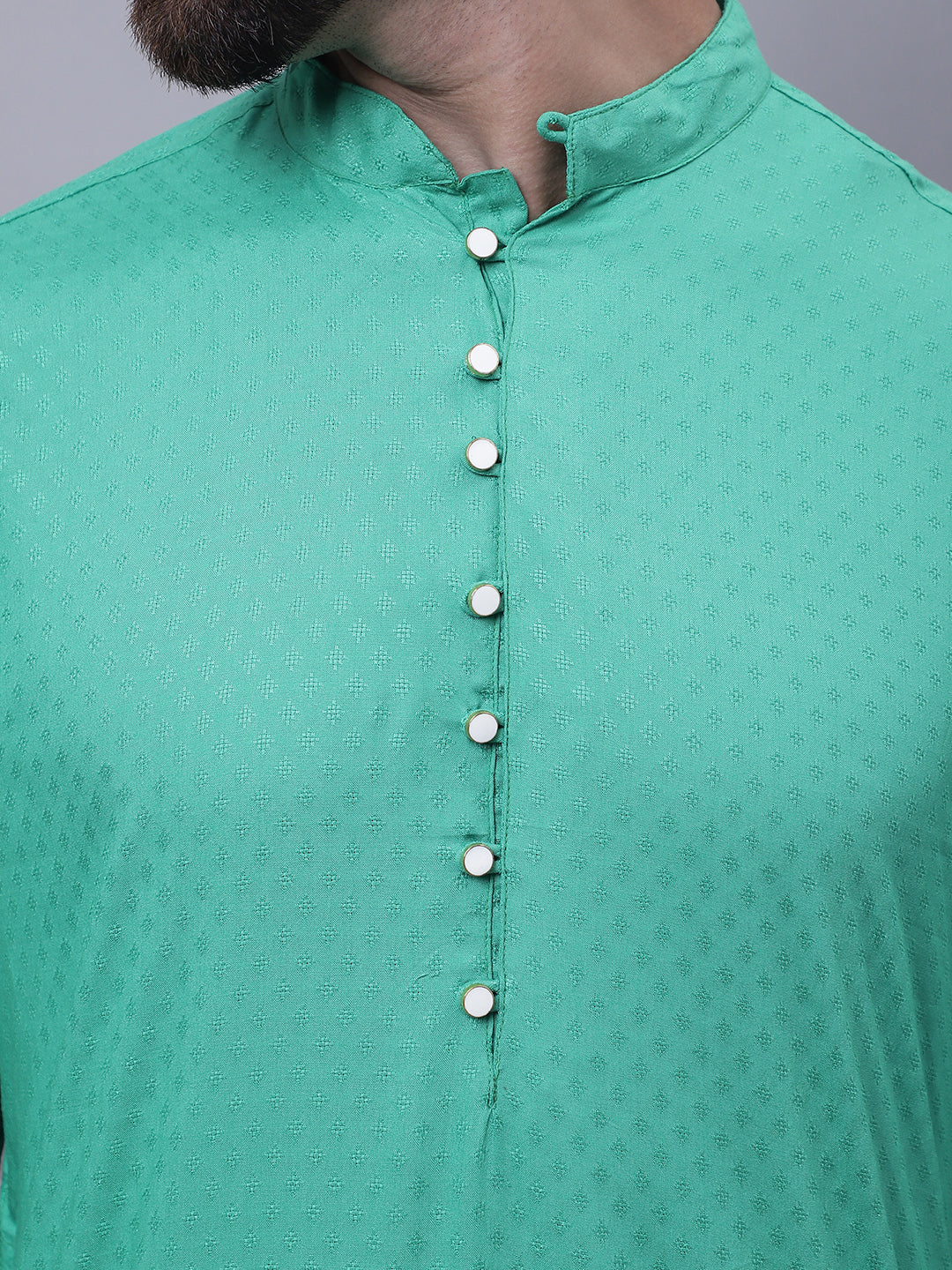 Even Apparels Green Kurta With Band Collar 