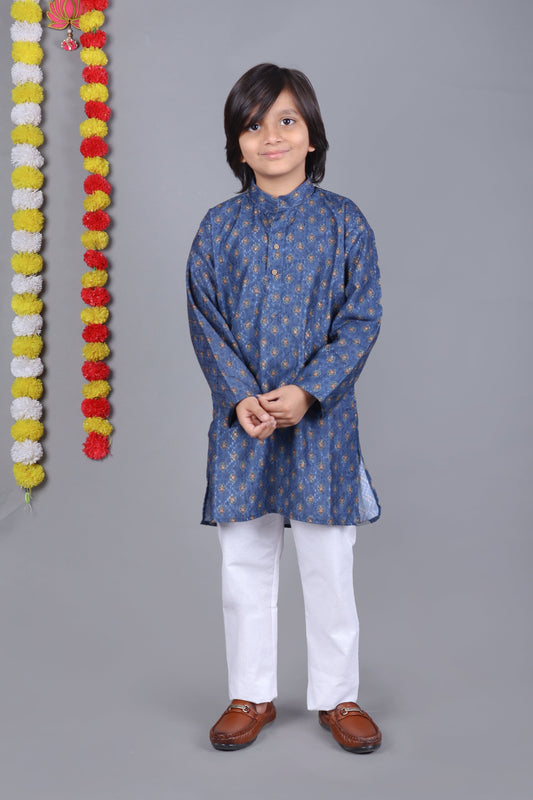 Bluesaanchi Blue Printed Kurta Set – Elegant & Classic for Your Little One | Swadesiicart