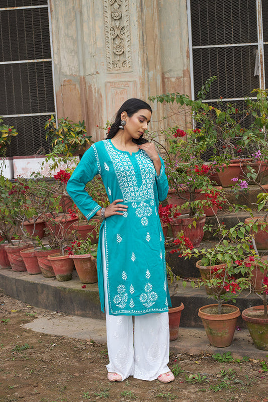 Rangreza Ethnic Alifa Cotton Kurta Blue