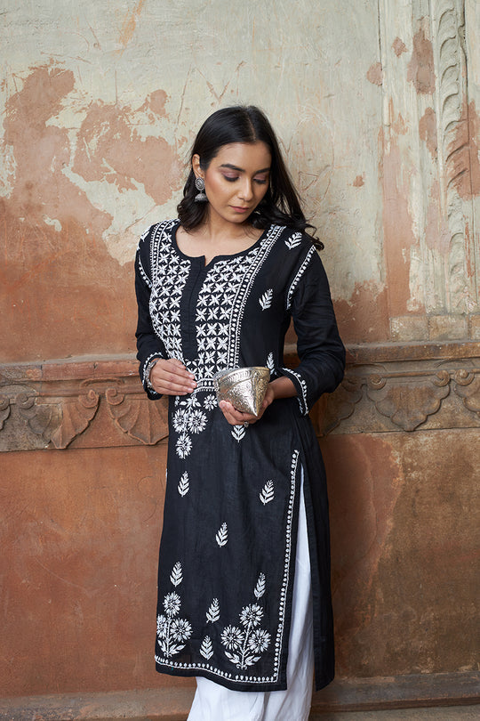 Rangreza Ethnic Alifa Cotton Kurta Black