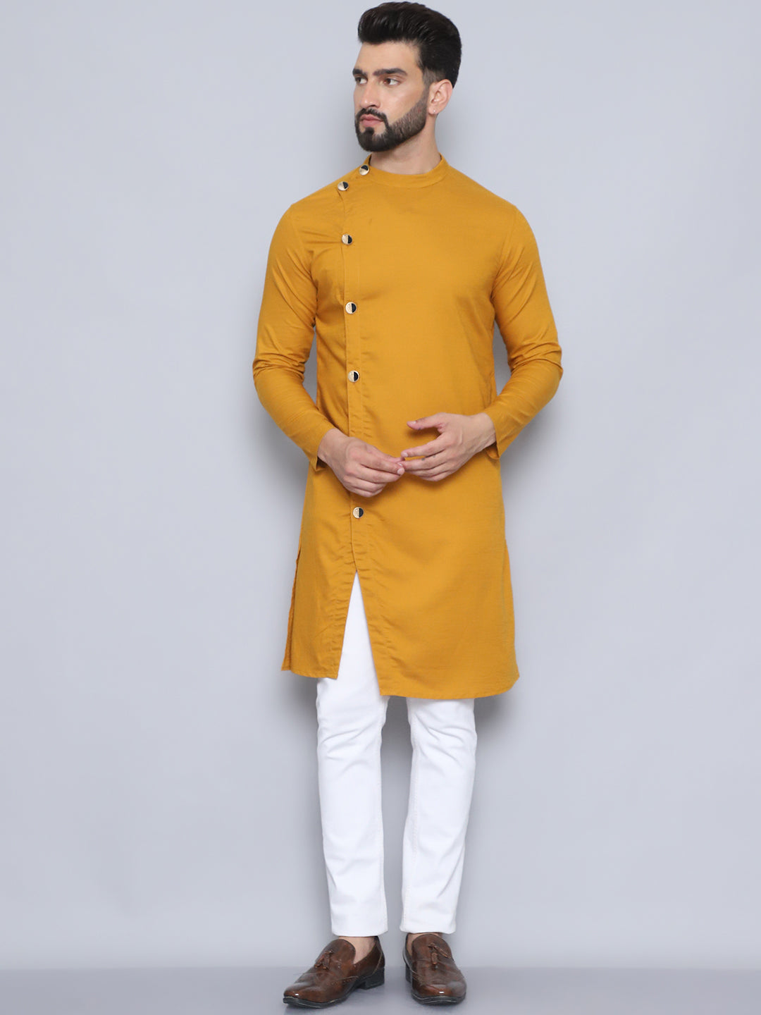 Even Apparels Men's Pure Cotton Yellow Sherwani Kurta