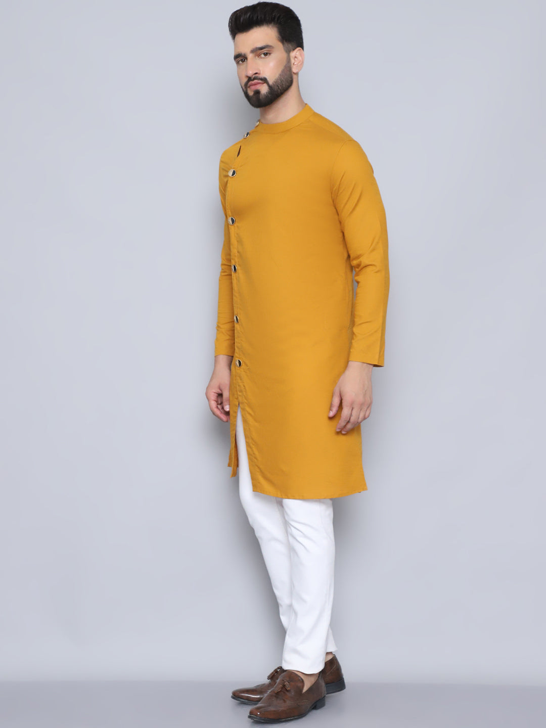 Even Apparels Men's Pure Cotton Yellow Sherwani Kurta