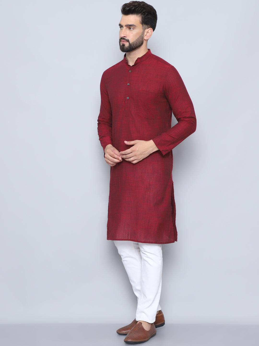 Even Apparels Men's Pure Cotton Maroon Kurta
