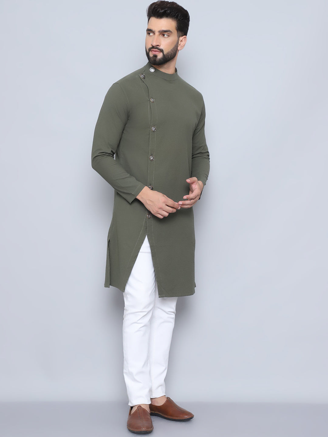 Even Apparels Men's Pure Cotton Green Sherwani Kurta