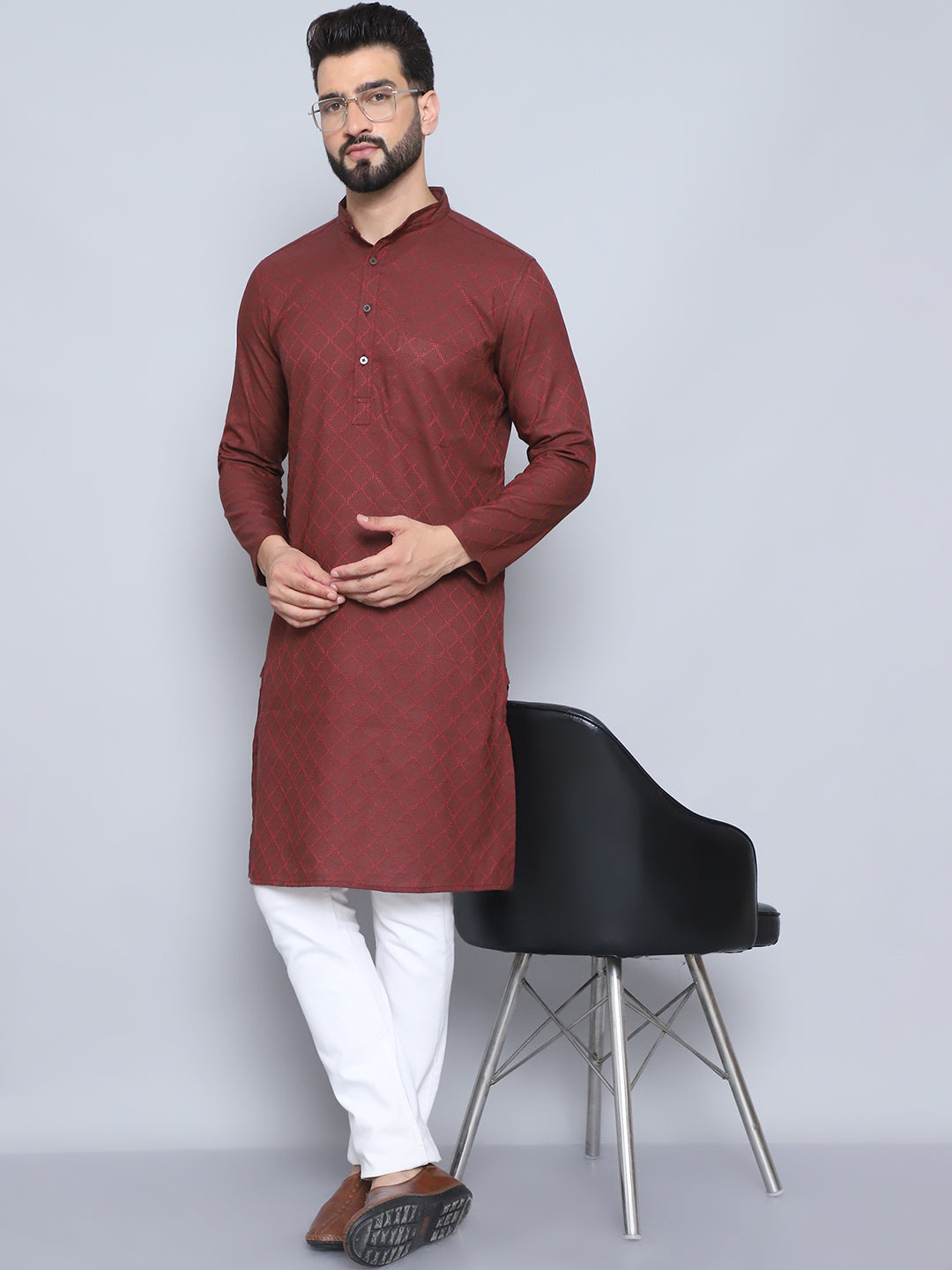 Even Apparels Men's Pure Cotton Maroon Kurta
