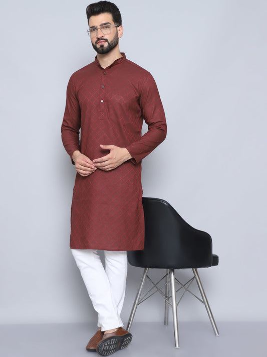 Even Apparels Men's Pure Cotton Maroon Kurta