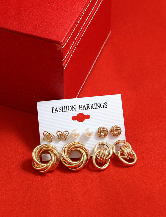Gold-Plated Alloy Set Of 6 Designer Earrings - The Pari - Grab2buy