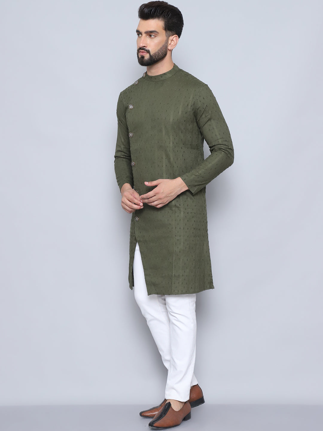 Even Apparels Men's Pure Cotton Green Sherwani Kurta