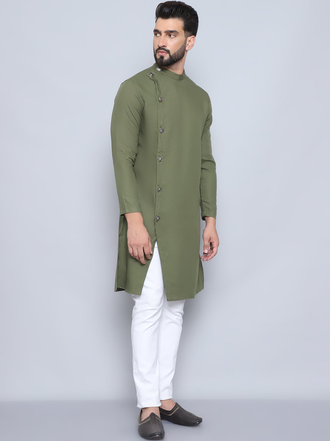 Even Apparels Men's Pure Cotton Green Sherwani Kurta