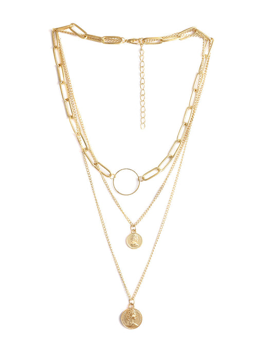 Gold-Polished Alloy Layered Designer Short Necklace - The Pari | Swadesiicart