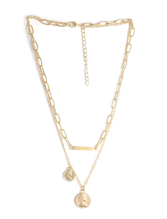 Gold-Polished Alloy Layered Designer Short Necklace - The Pari | Swadesiicart