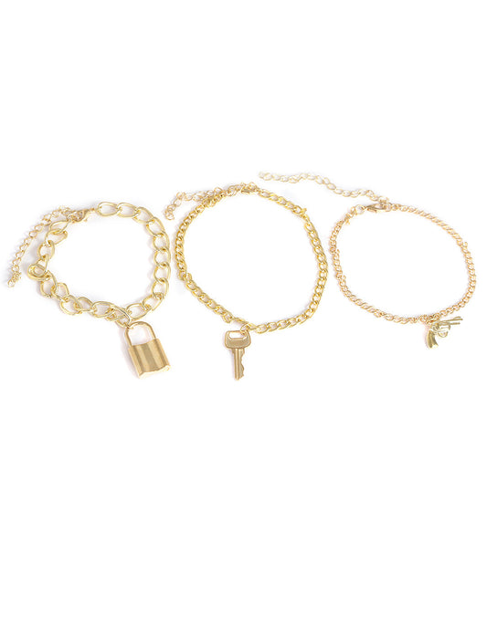 Gold-Polished Alloy Gold Charm Bracelet Set - The Pari | Grab2Buy