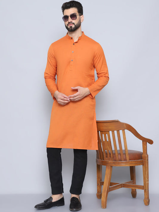 Even Apparels Men's Pure Cotton Orange Kurta