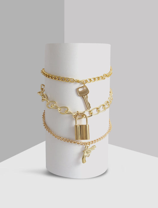 Gold-Plated Alloy Designer Charm Bracelet Set - The Pari - Grab2buy