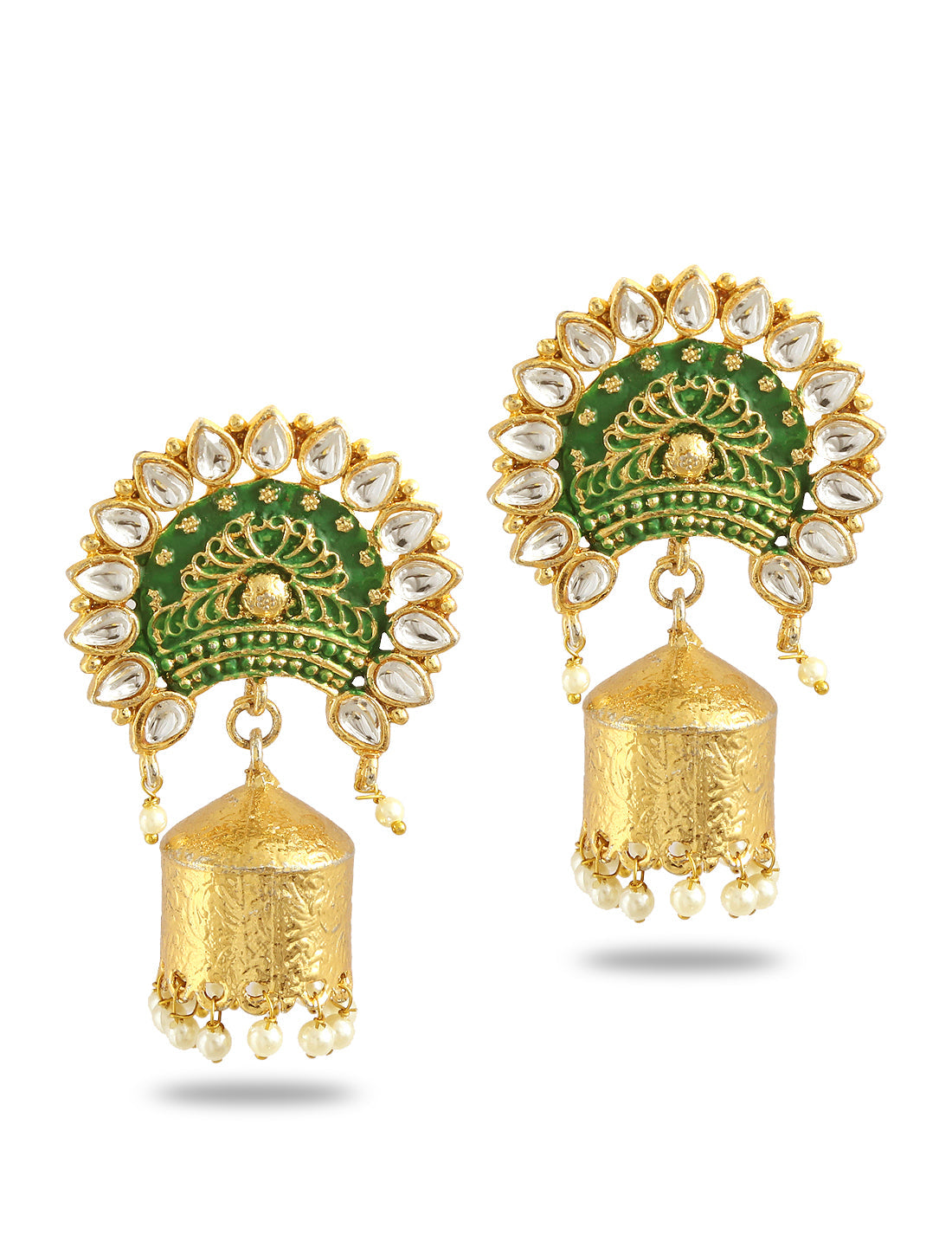 Gold-Plated Alloy Brass Blue Golden Jhumki Earrings - The Pari - Grab2buy