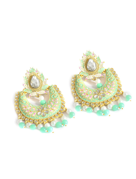 Gold-Plated Alloy Blue Golden Hoop Jhumki Earrings - The Pari - Grab2buy