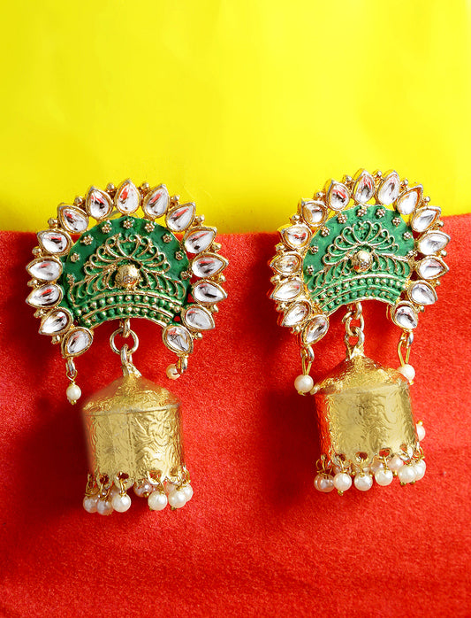 Gold-Plated Alloy Brass Blue Golden Jhumki Earrings - The Pari - Grab2buy