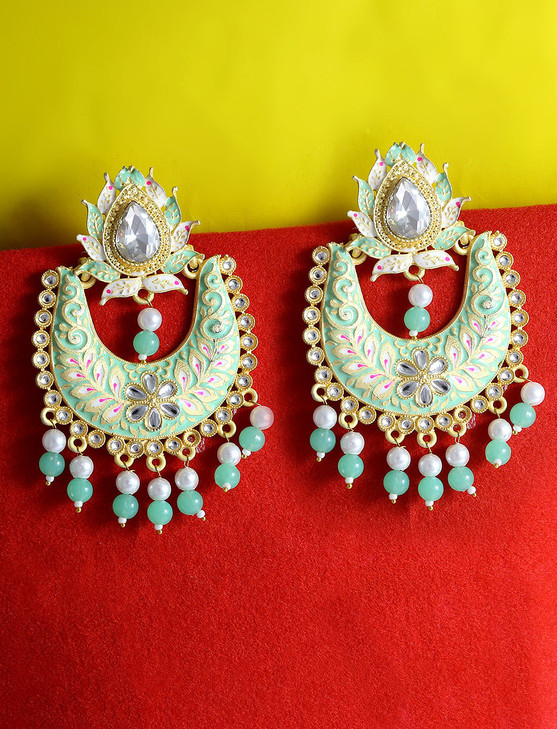 Gold-Plated Alloy Blue Golden Hoop Jhumki Earrings - The Pari - Grab2buy