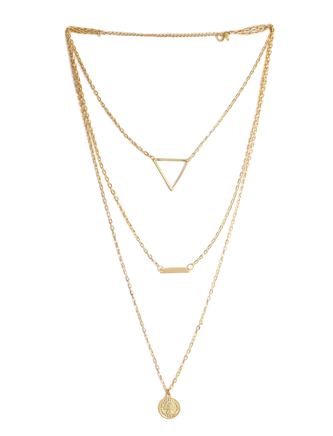 Gold-Polished Alloy Triangle & Coin Charm Necklace - The Pari | Swadesiicart