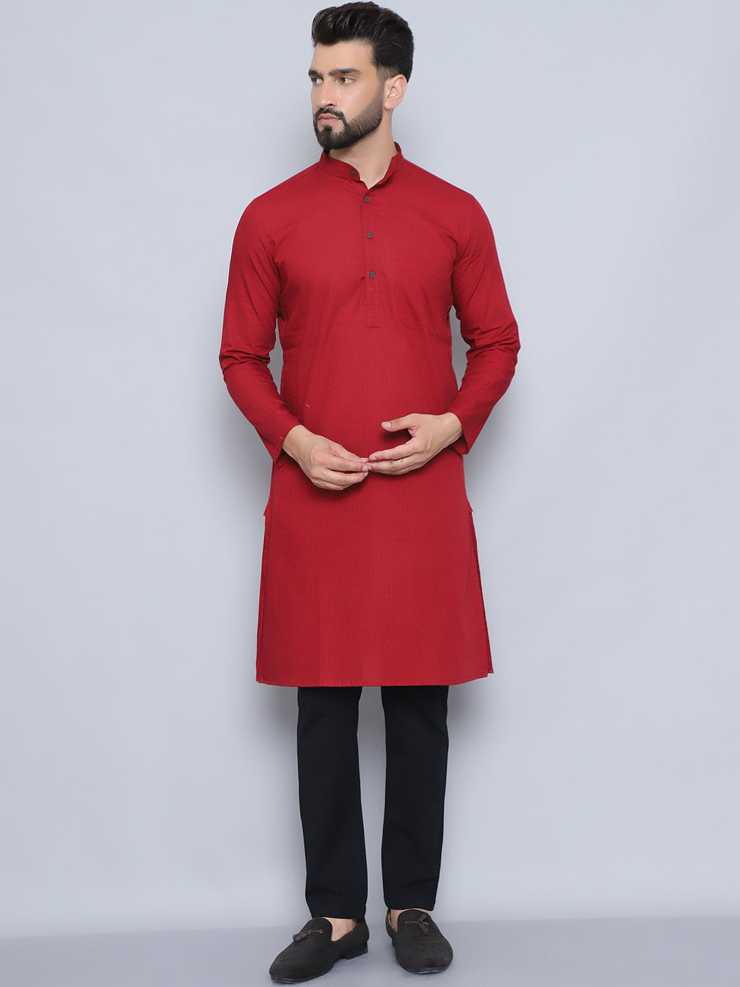 Even Apparels Men's Pure Cotton Maroon Kurta